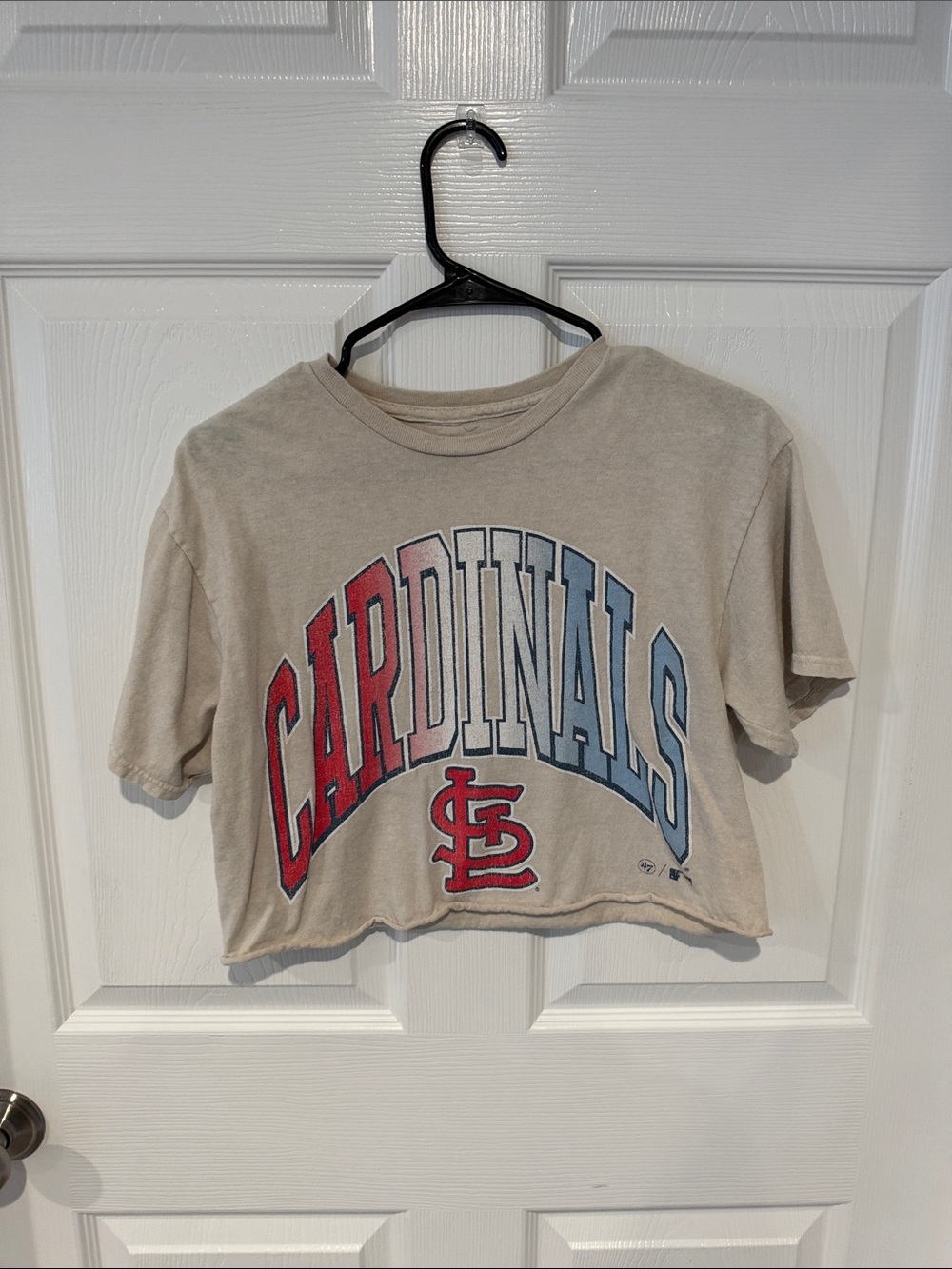 Beige Cardinals Crop Top with Red & Blue Logo - Women's